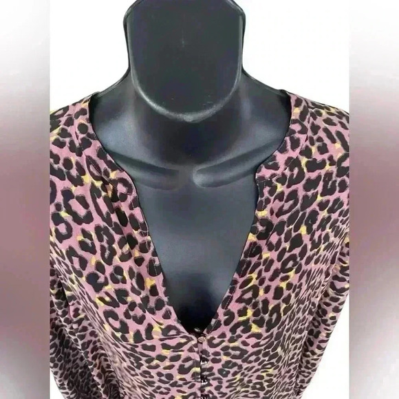 LOFT womens Leopard Print black pink Button down V neck Tiered Swing Dress used - Picture 7 of 8